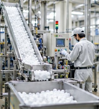 工場の製造ラインで機械を操作する作業者の写真