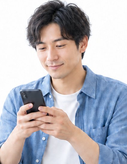 スマートフォンで相談先を探している男性